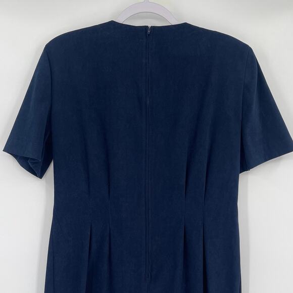 Vtg 90s Sag Harbor Horsebit Sheath Dres 8 Equestrian Old Money Preppy Chic Navy - Picture 6 of 12